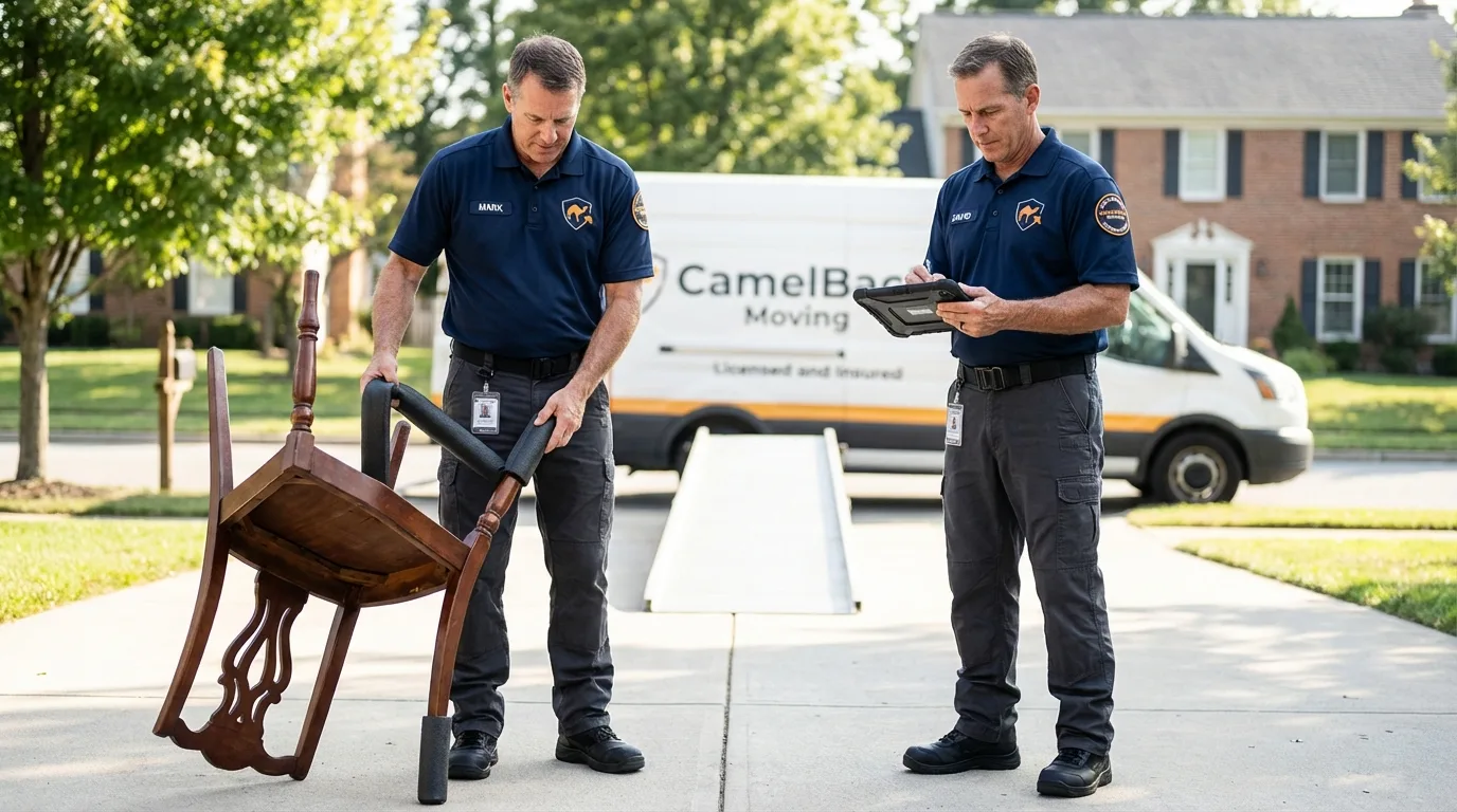 Movers inspecting furniture for damage prevention before loading in Welch, WV